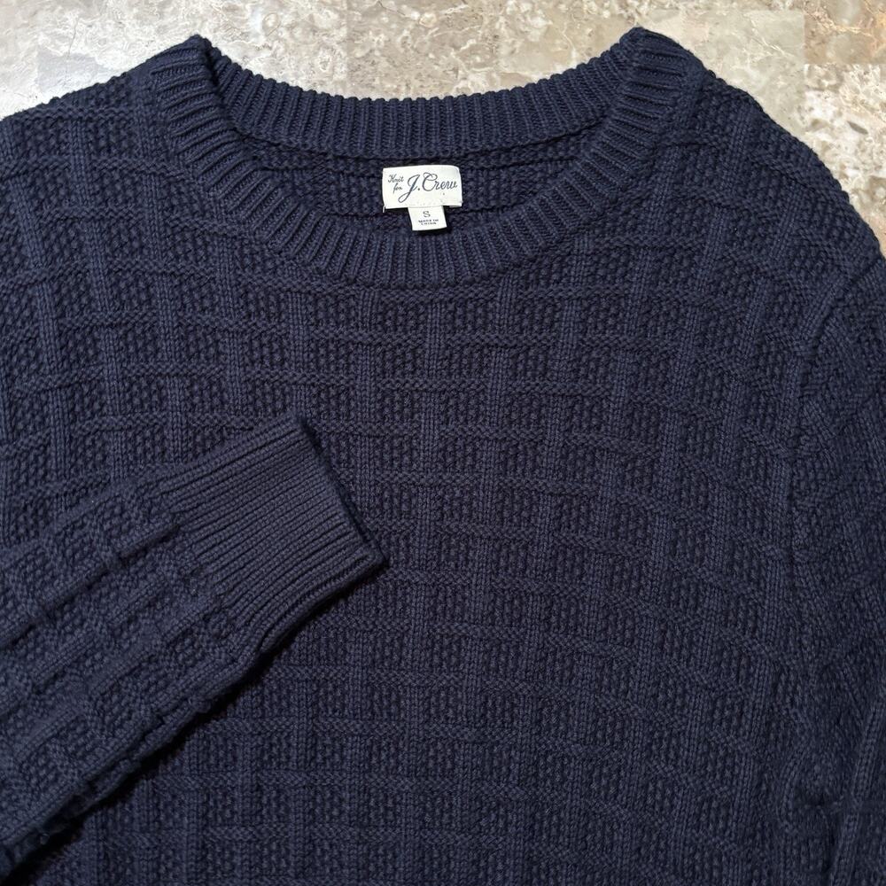 J Crew Sweater Mens Small Blue Checker Stitch Cotton Crew Long Sleeve BG932